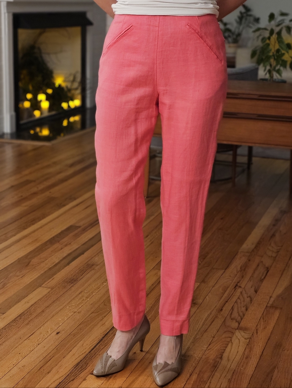Finity Studio Pink Linen Pants with Back Zipper and Double Button